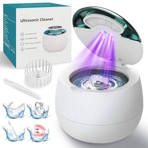 Dental Ultrasonic Retainer Cleaner Machine - 45kHz Retainer Cleaner Machine with 200ML Dental Pod, 9 Modes Ultrasonic Cleaner for Denture, Mouth Guard Clenching, Aligner, Braces, Toothbrush, Jewelry