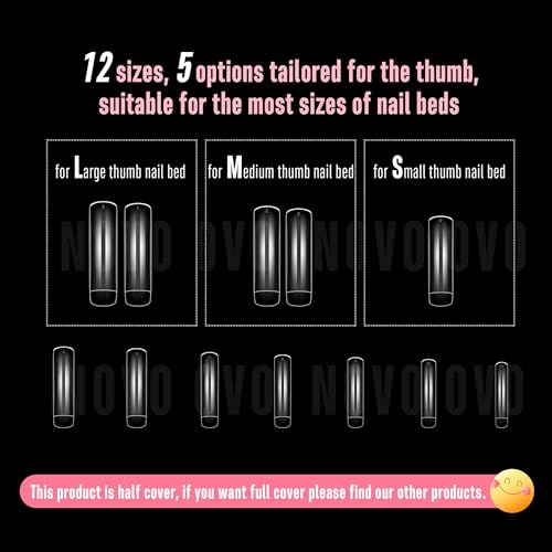 Half Cover XXL Curved Nail Tips, Square Shallow Paste Soft Gel x Long L XL XXXL Hawk Curve Claw 90s' Y2K Fake Nails Extension kit, Clear Soft French False Nail for Acrylic 12 Sizes 240pc