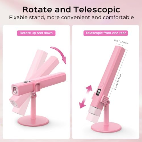 Handheld UV Light for Gel Nails, LED Nail Lamp, Portable Mini Nail Dryer with Stand & LCD Screen, 5W Nail Lamp for Fast Curing (Pink)