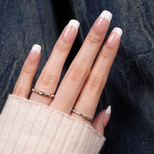 DANNI & TONI Semi Cured Gel Nail Strips French (Happy-Go-Lucky) Nude Gel Nail Stickers with White Tips 28 Stickers