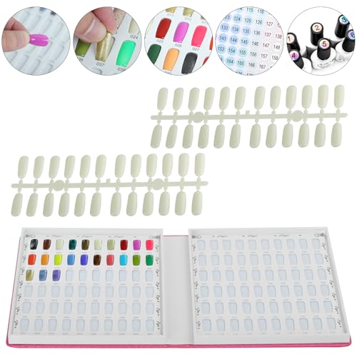 120 Colors Nail Swatches Book with 240 Nail Tips and Number Labels Leather Nail Gel Polish Display Book Nail Painting Practice Design Board No Need Pasting, No Need Glue