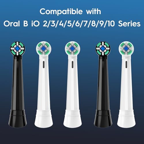 10PCS Replacement Heads Compatible with Oral B iO 2 3 4 5 6 7 8 9 10 Series Electric Toothbrush, IO Brush Heads Compatible with Oral B, Medium Bristles for Teeth Clean & Gums Care (Black/White)