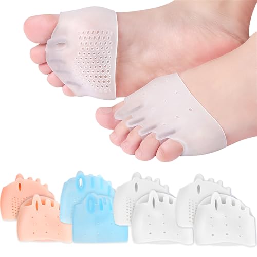 4PCS Hyggear Silicone Toe Separators, Toe Spacers & Metatarsal Pads, Five-hole Honeycomb Forefoot Pads, Hallux Valgus Corrector, Breathable & Soft, Uniex