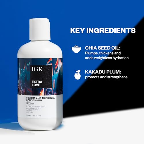 IGK EXTRA LOVE Volume & Thickening Conditioner | Lightweight + Supports Scalp + Balance Oil | Vegan + Cruelty Free |