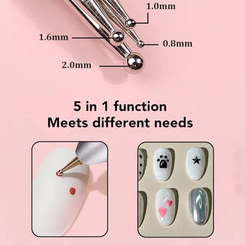 5 in 1 Nail Art Dotting Pen, Nail Dotting Pen Nail Art Dotting Tools in Ballpoint Pen Design Kit, Nail Art Tip Dot Paint Manicure Kit, Professional Nail Art Tool for Beauty Salons DIY (1PC, One Size)
