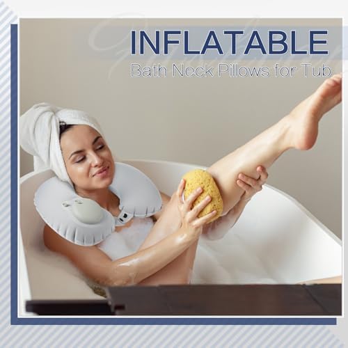 2 Pcs Inflatable Bath Pillows for Tub Bath Head and Neck U Shaped Blow up Full Body Travel Pillow with Adjustable Button Grey and Black Bath Tub Pillows for Airplanes Shower Spa