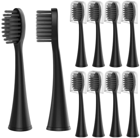 10 Pack Replacement Toothbrush Heads Compatible with Burst Electric Toothbrush, YMPBO Toothbrush Heads for Burst Sonic Toothbrush, Deep Cleaning Bristle Design, Black