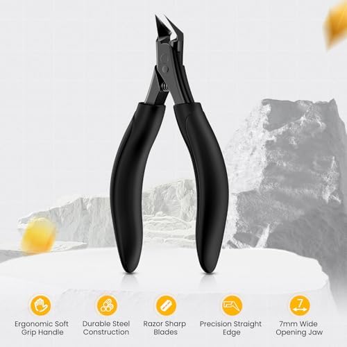 BEZOX Ingrown Toenail Clippers for Seniors, Slant Straight Blade Toe Nail Clippers for Thick and Ingrown Nails, Soft Grip Long Handle Toenail Scissors for Mani & Pedi Nail Care - Black