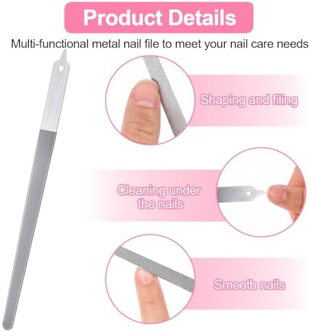4 Pcs Diamond Deb Nail File Metal Nail File with Sharp Pointed Tip, Stainless Steel Nail Filer Metal Nail Files for Natural Nails Double Sided Manicure Pedicure Toenails Tools for Salon Home (Large)