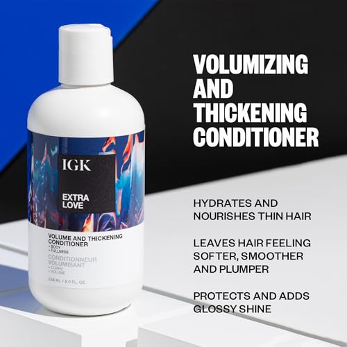 IGK EXTRA LOVE Volume & Thickening Conditioner | Lightweight + Supports Scalp + Balance Oil | Vegan + Cruelty Free |