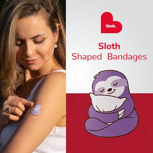 BioSwiss Bandages, Sloth Shaped Self Adhesive Bandage, Latex Free Sterile Wound Care, 24 Count