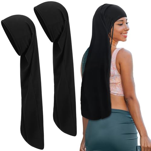 2 Pcs Jumbo Black Dreadlock Cap Hair Dreads Head Wrap Loc Wraps for Dreads Hair Accessories for Men Women Sleeping(30 Inch)
