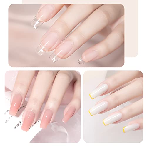 GAOY Poly Nail Extension Gel Kit of 4 Colors with Top Coat Base Coat Dual Forms and Tools Nail Enhancement All-in-One Builder Gel French Manicure Kit