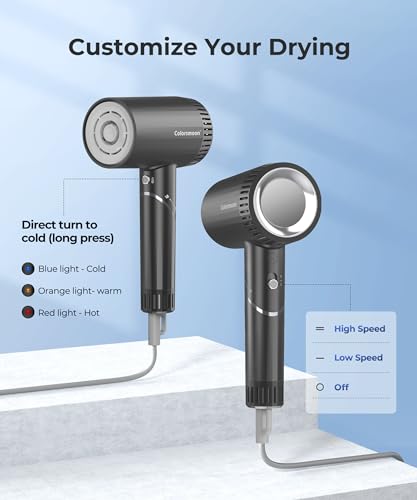 Hair Dryer, 100,000 RPM High-Speed Blow Dryers for Women & Men, Fast-Drying, 500 Million Negative Ions, Heat-Control, Low-Noise with Diffuser & Nozzle, Compact Foldable for Home Travel Use