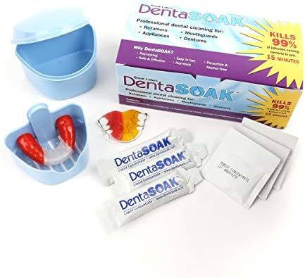 DentaSOAK® Starter Kit - Mouthguard, Retainer, Denture, Appliance Cleaner – 100% Safe – Non-Toxic, Persulfate Free, Gluten Free & Alcohol Free – 3 Month Supply – Mint Scented