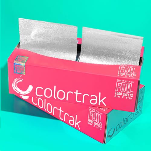 Colortrak Embossed Sheets Silver Aluminum Foil Pop-up Dispenser, 1000 Pre-cut Sheets Non-slip Textured Silver 5 x 11 Sheets for Hair Foil Coloring and Highlighting Sheet Applications