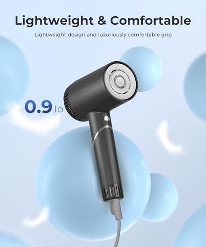 Hair Dryer, 100,000 RPM High-Speed Blow Dryers for Women & Men, Fast-Drying, 500 Million Negative Ions, Heat-Control, Low-Noise with Diffuser & Nozzle, Compact Foldable for Home Travel Use