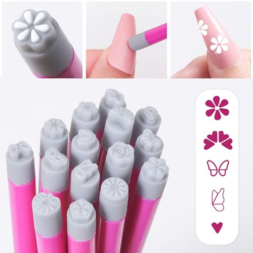 15pcs Nail Art Stamp Pen Set for Women, including Flower Stamp Pen, Stamper with Various Patterns, and Dotting Tools, a DIY Kit for Nail Art.