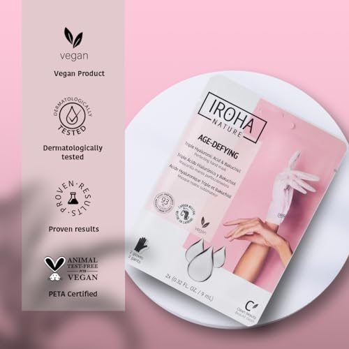 IROHA NATURE Anti-Aging Hand Mask Gloves | 4 Pairs | Triple Hyaluronic Acid, Bakuchiol & Niacinamide | Reduces Wrinkles & Dark Spots | Vegan & Cruelty-Free | 93% Natural Ingredients