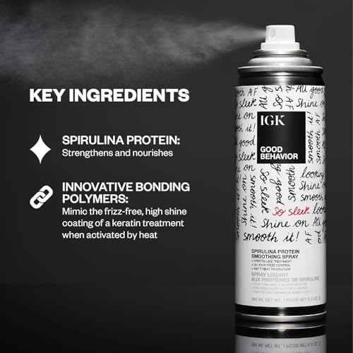 IGK GOOD BEHAVIOR Spirulina Protein Smoothing Spray + Anti-Frizz Smoothing Blowout Balm | Keratin Like Treatment + Frizz Control + Heat Protectant | Vegan + Cruelty Free