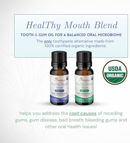 Healthy Mouth Blend Organic Tooth Oil, Fluoride Free Made in The USA Toothpaste & Mouthwash Alternative Tooth, Natural Rinse for Healthy Teeth & Gums for Women, Men and Kids, Pack of 1