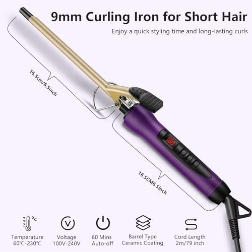 3/8 Inch Small Curling Iron Wand for Short & Long Hair, Ceramic Small Barrel Curling Iron Tiny Curling Wand with Adjustable Temperature, Include Heat Resistant Glove
