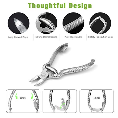 BEZOX Heavy Duty Podiatrist Toenail Clippers for Thick and Ingrown Nails, Stainless Steel Toe Nail Clipper, Pordiatry Ingrwon Toenail Tools - Silver