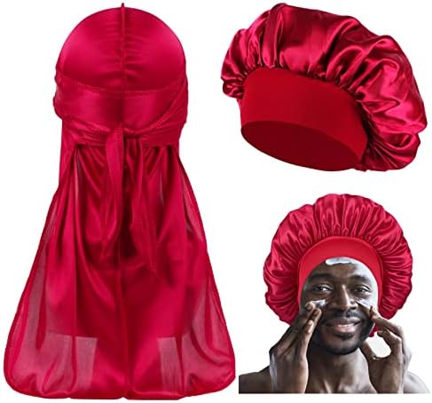 2 PCS Bonnet for Men,Silk Hair Bonnet for Sleeping Women,Matching Bonnets and Durag Set