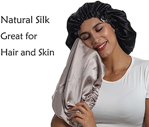 100% Mulberry Silk Lined Bonnet Adjustable Satin Sleep Cap 19 Momme Silk Bonnet for Women Curly,Long Hair Care