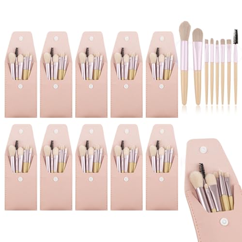10 Sets Travel Size Makeup Brushes Set Mini Face Make up Brushes Brushes Bag for Makeup Party Favors Wedding Bridal Shower Favors Bridesmaid Gift Bachelorette Party Gift (lvory Beige, 10pc)