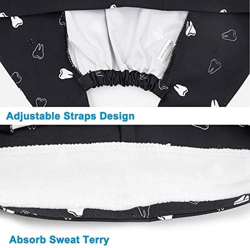 3PCS Cute Teeth Working Cap with Button, Women Men Breathable Lace Up Sweatband Work Hat Hair Cover