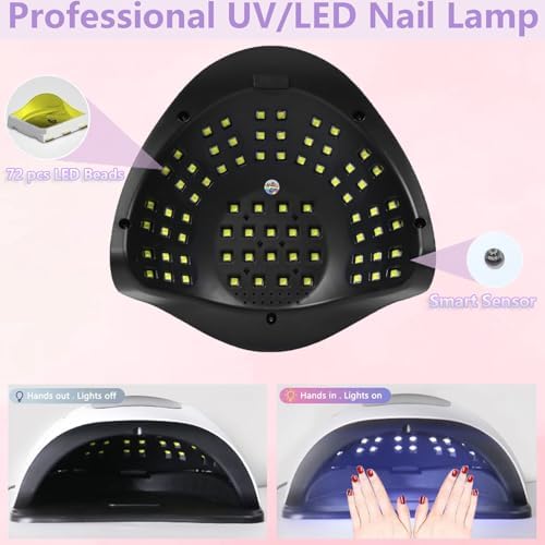 320W UV LED Nail Lamp, Professional UV Nail Dryer Light for Gel Nails with 72 Beads, Fast Curing Gel Polish Lamp Auto Sensor 4 Timer Setting Portable Nail Art Drying Tools for Fingernail/Toenail