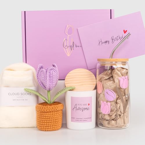Birthday Gifts for Women, Self Care Gifts Get Well Soon Gifts, Gift Basket for Women, Teen Girls Gifts, Care Package Tulip Basket for Her, Mom, Sister, Best Friend, Wife, Girlfriend, Coworker