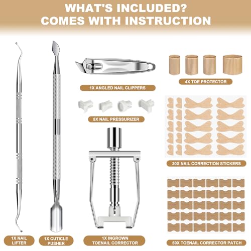 Ingrown Toenail Removal Kit, Professional Ingrown Toenail tool Kit with Ingrown Toenail Corrector, 50PCS Ingrown Toenail Corrector Patch & 30PCS Toenail Corrector Strips for Toe Pain Relief