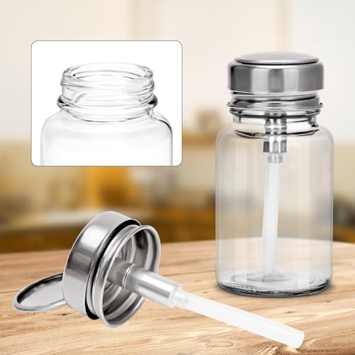 100ML Pump Dispenser Bottle, Cylindrical Metal Flip Cover Clear Glass Bottle for Nail Polish Remover, Makeup Remover, Alcohol