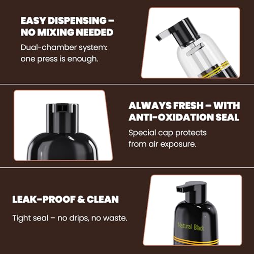 Instant Black Hair Dye Shampoo for Women Man Hair Color Shampoo for Gray Hair - 100% Gray Coverage - Natural Plant Hair Dye 3 in 1, 16.9Fl OZ