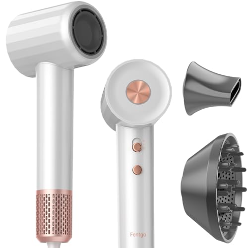 High Speed Ionic Hair Dryer with Diffuser, Professonal Blow Dryer 110,000 RPM Brushless Motor for Fast Drying, 1500W 4Temps /2Speeds, Thermo-Control Hairdryer for Women Home Travel (White)