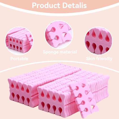 100PCS Sponge Toe Separator, Soft Toe Spreader Nail Art Finger Separator Divider Spacer Manicure Pedicure Tool for Nail Polish (Pink)