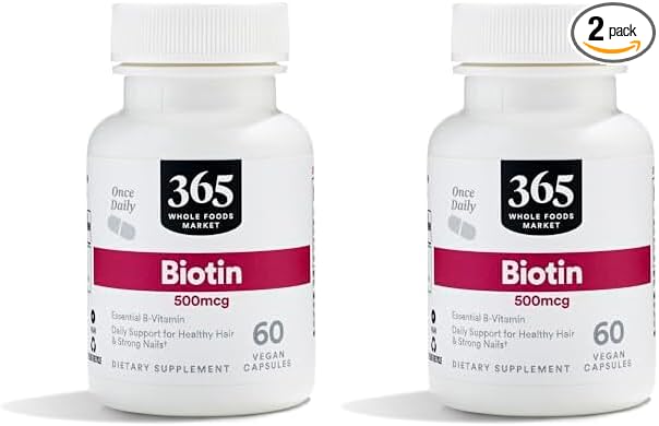 365 by Whole Foods Market, Biotin 500MCG, 60 Veg Capsules (Pack of 2)
