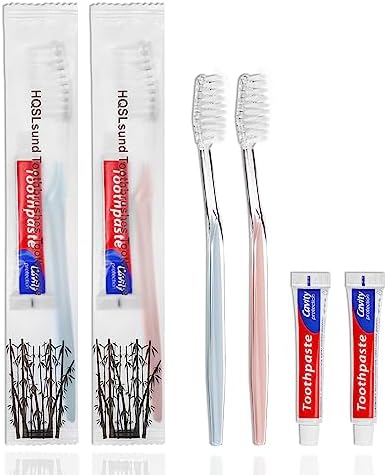 HQSL Sund 100 pcs Disposable Toothbrushes with Toothpaste, 2 Color Toothbrushes and Toothpaste 10g, Bulk for Homeless, Airbnb, Hotel