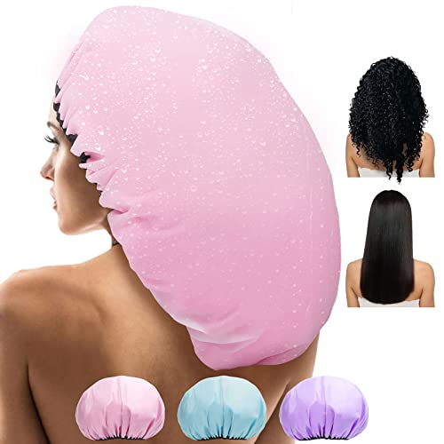 3 Pcs Super Jumbo Satin Lined Shower Cap for Women, Extra Large, Adjustable for Braids, Long Hair & Locs Dreadlocks