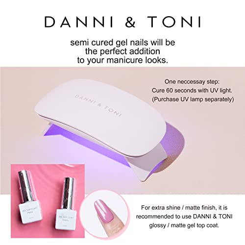 DANNI & TONI Semi Cured Gel Nail Strips French Ombre (in The Mood for Love) Pink White Ombre Nail Strips 28 Stickers Gift for Women