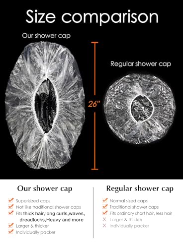 30 Pcs Disposable Shower Cap for Women XL Extra Large with Long Braids Waterproof Clear Elastic Bath Hair Shower Cap Disposable Spa Cap