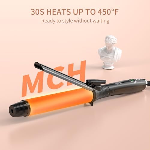 1 1/4 Inch Curling Iron with Clipped Tourmaline Ceramic Barrel Professional 1.25 Inch Hair Curler up to 450°F Dual Voltage for Traveling 60 Mins Auto Off Suit for Different (Black, 1.25 Inch)