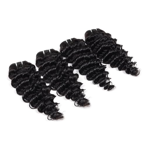 12 Inch Human Hair 4 Bundles Deep Wave Human Hair 100% Unprocessed Virgin Hair 12A Grade Natural Color Hair Extensions for Black Women(12'' 12'' 12'' 12'')