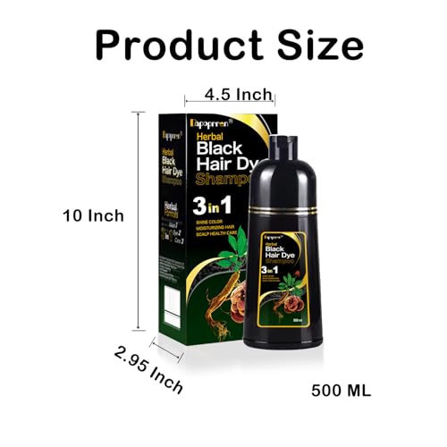Black Hair Dye Shampoo 3 in 1, Natural Dye to Cover Gray Hairs,Hair Color Shampoo for Women and Men,Herbal Ingredient Shampoos for Grey Hairs Coverage-500ml/17 Oz