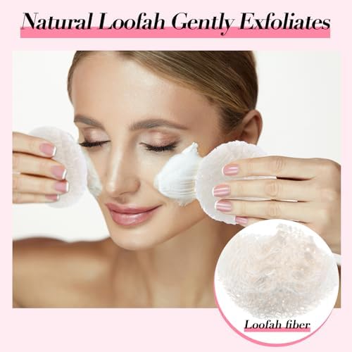 Bokon 50 Pcs Loofah Exfoliating Face Pads Sponge Body Face Scrubber Remove Dead Skin Facial Loofah Pad Bulk for Bath Shower Spa Skin Cleaning Women Men(Round,2.36")