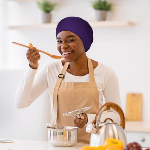 4 Pieces Satin Lined Sleep Bonnet - Adjustable Sleeping Cap Slouchy Beanie Hat for Curly Hair