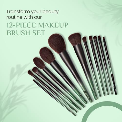 12Pcs Army of Love Camo Green Camouflage Makeup Brush Set Premium Synthetic Blending Powder Concealer Contour Eyeshadow Foundation Lip Highlighter Make Up Brush Kit