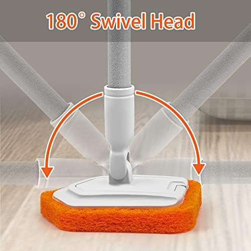 JEHONN 4-in-1 Tile Tub Scrubber with Long Handle, Upgraded Shower Cleaning Brush, 4 Different Function Scrub Brush Attachments Head for Bathroom, Bathtub, Floor, Wall, Baseboard